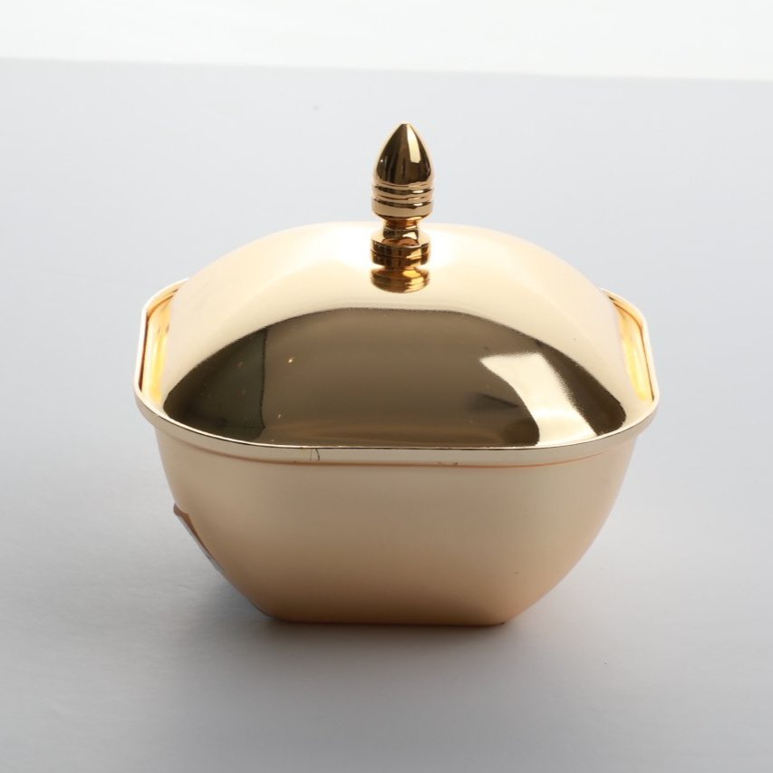 تمرية معدن من سوليتير، مربعة بغطاء، لون ذهبي، مقاس 10 سم