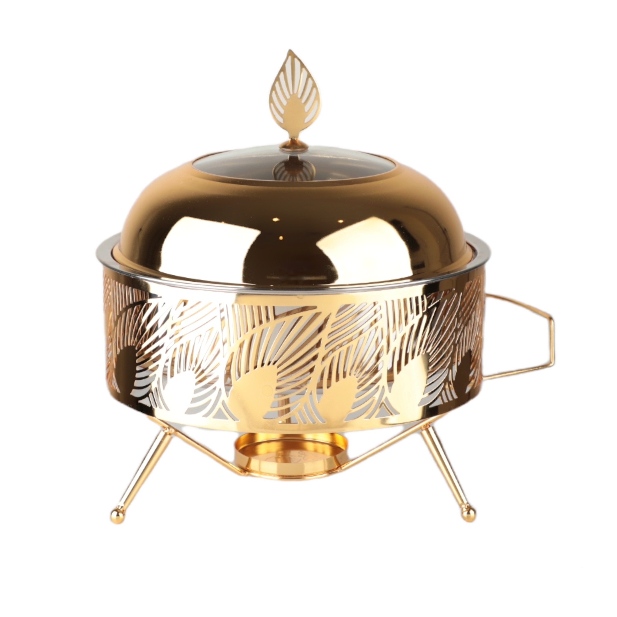 سخان طعام من سوليتير، لون ذهبي، مصنوع من الاستيل الفاخر ذو غطاء وحامل سخّان يضمن لك بقاء الطعام دافئًا وطازجًا مدة طويلة.