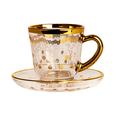 طقم بيالات شاي وصحون فاخرة بنقوش من سوليتير، طقم مكون من 6 بيالات مع صحون